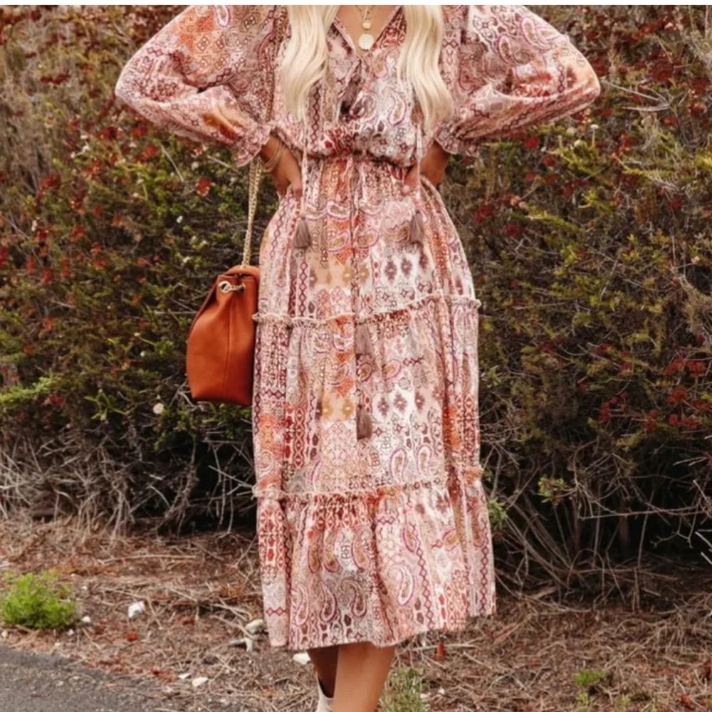 VICI Womens Midi Dresses | Dougherty Cotton Printed Ruffle Midi Dress - Picture 7 of 16